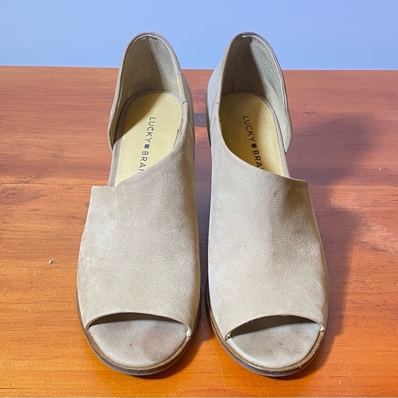 LUCKY BRAND 9M/40 Jexa open toe Tan suede Leather chunky heel sandals Mules - Picture 6 of 10